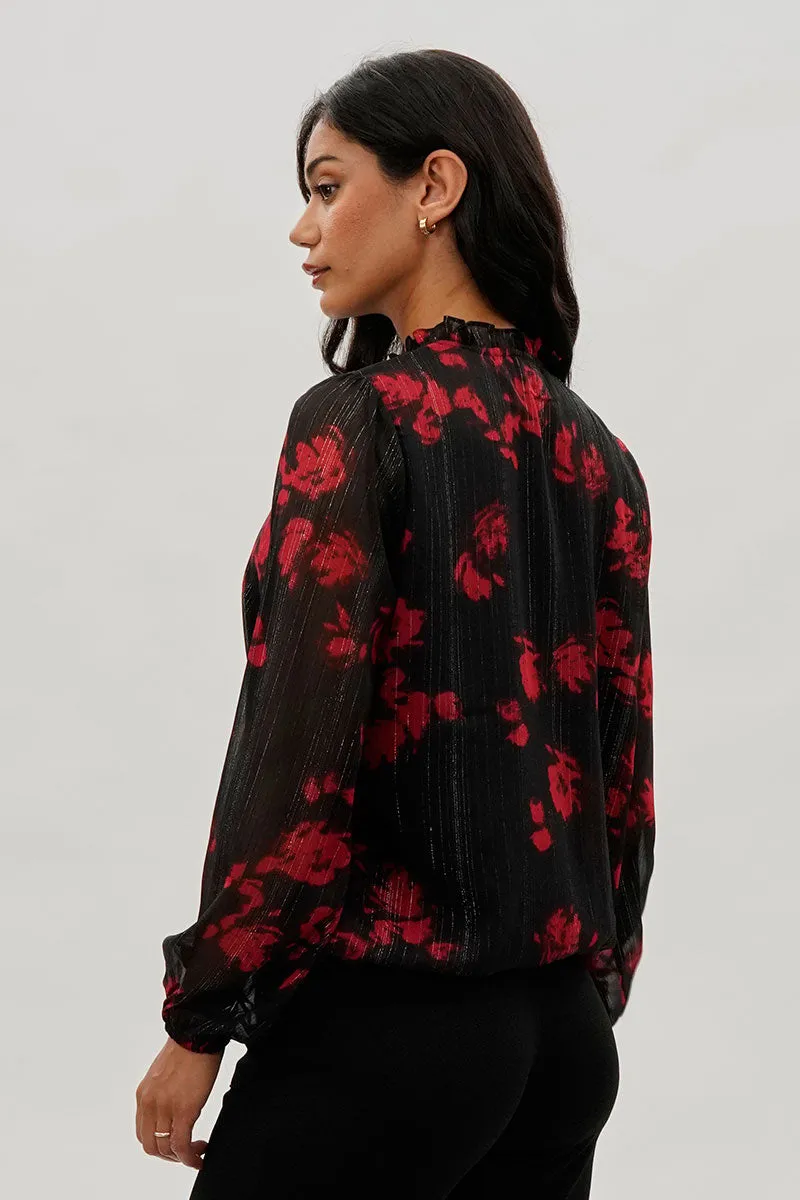 Costa Blanca Floral Sheer Sleeve Blouse - Black sold by Fairweather product image thumbnail 3
