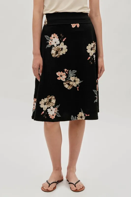 International INC Company Floral Fold Over Midi Skirt - Black sold by Fairweather