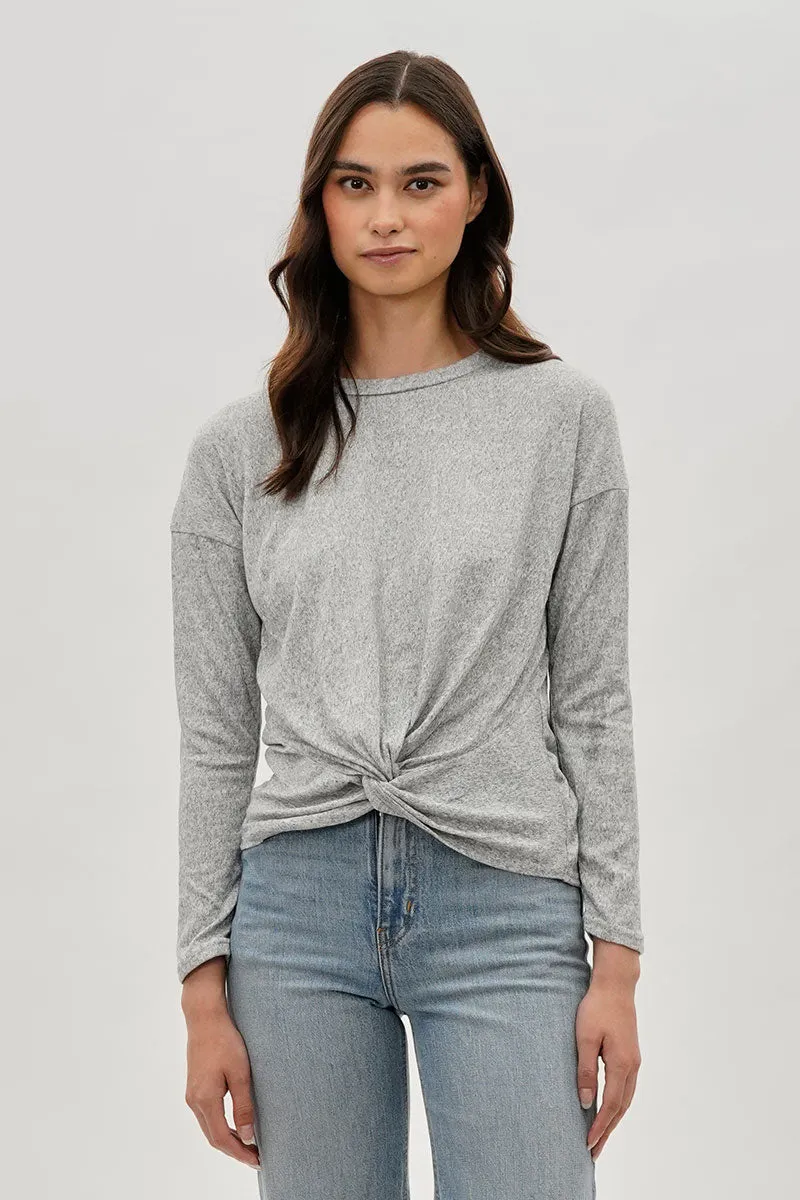 Fahrenheit Front Twist Drop Shoulder Long Sleeve Top - Grey sold by Fairweather