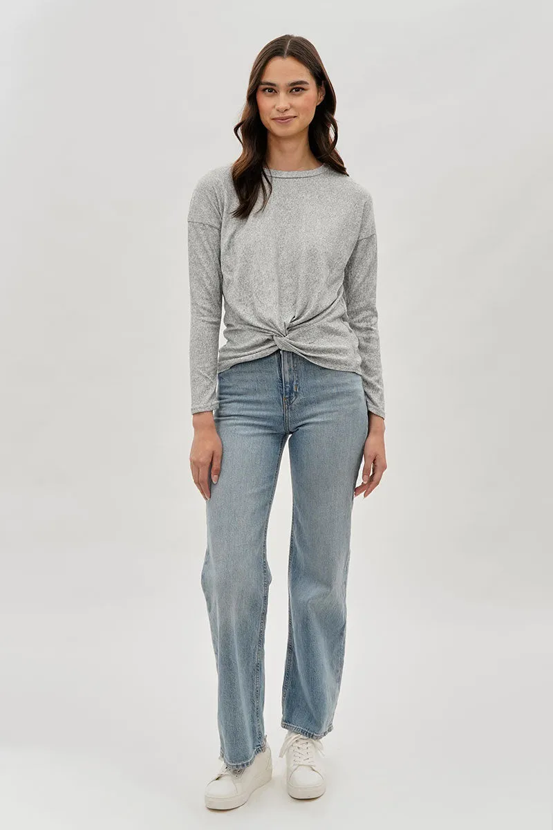Fahrenheit Front Twist Drop Shoulder Long Sleeve Top - Grey sold by Fairweather product image thumbnail 5