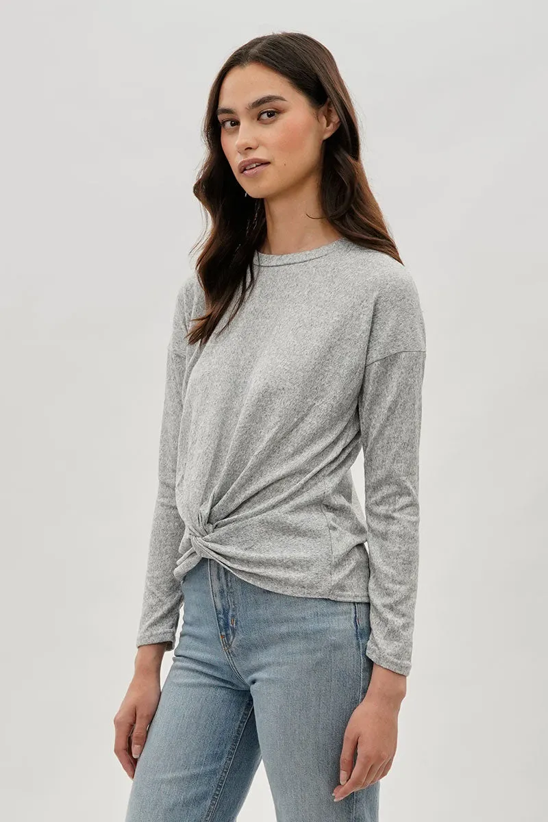 Fahrenheit Front Twist Drop Shoulder Long Sleeve Top - Grey sold by Fairweather product image thumbnail 2