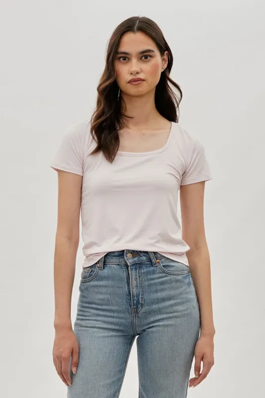 Costa Blanca Square Neck Tee - Blush sold by Fairweather
