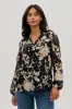 Beechers Brook Floral Tie-Neck Long Sleeve Blouse - Black sold by Fairweather