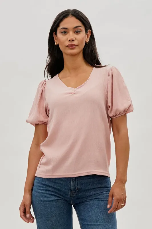 Stylexchange Vintage Puff Sleeve V-Neck Blouse - Pink sold by Fairweather