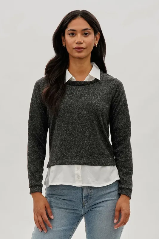 International INC Company Collared Pullover Sweater - Grey sold by Fairweather