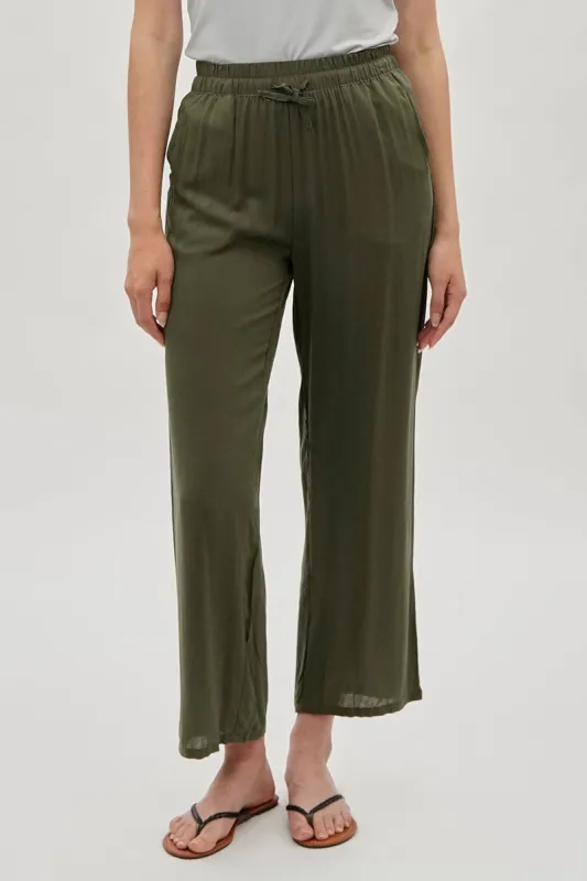 International INC Company Tie Waist Wide Leg Pants - Olive sold by Fairweather