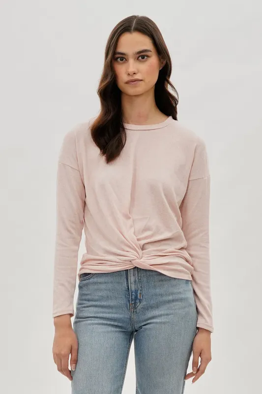 Fahrenheit Front Twist Drop Shoulder Long Sleeve Top - Blush sold by Fairweather