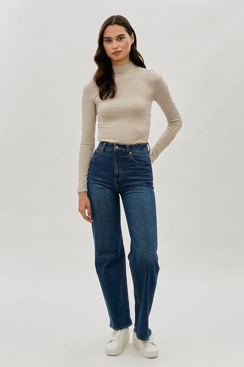 International INC Company Ribbed Mock Neck Long Sleeve Top - Cream sold by Fairweather product image thumbnail 5