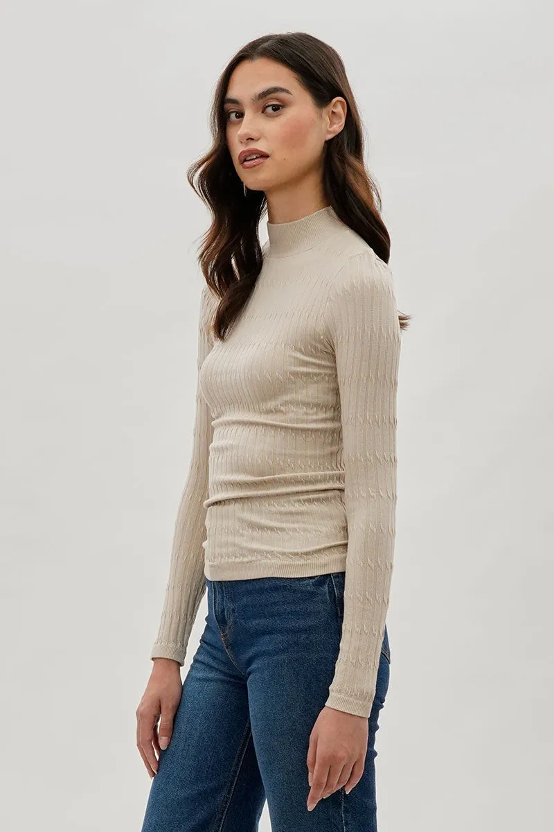 International INC Company Ribbed Mock Neck Long Sleeve Top - Cream sold by Fairweather product image thumbnail 2