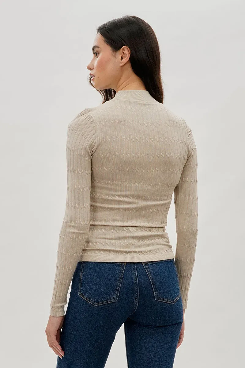 International INC Company Ribbed Mock Neck Long Sleeve Top - Cream sold by Fairweather product image thumbnail 3