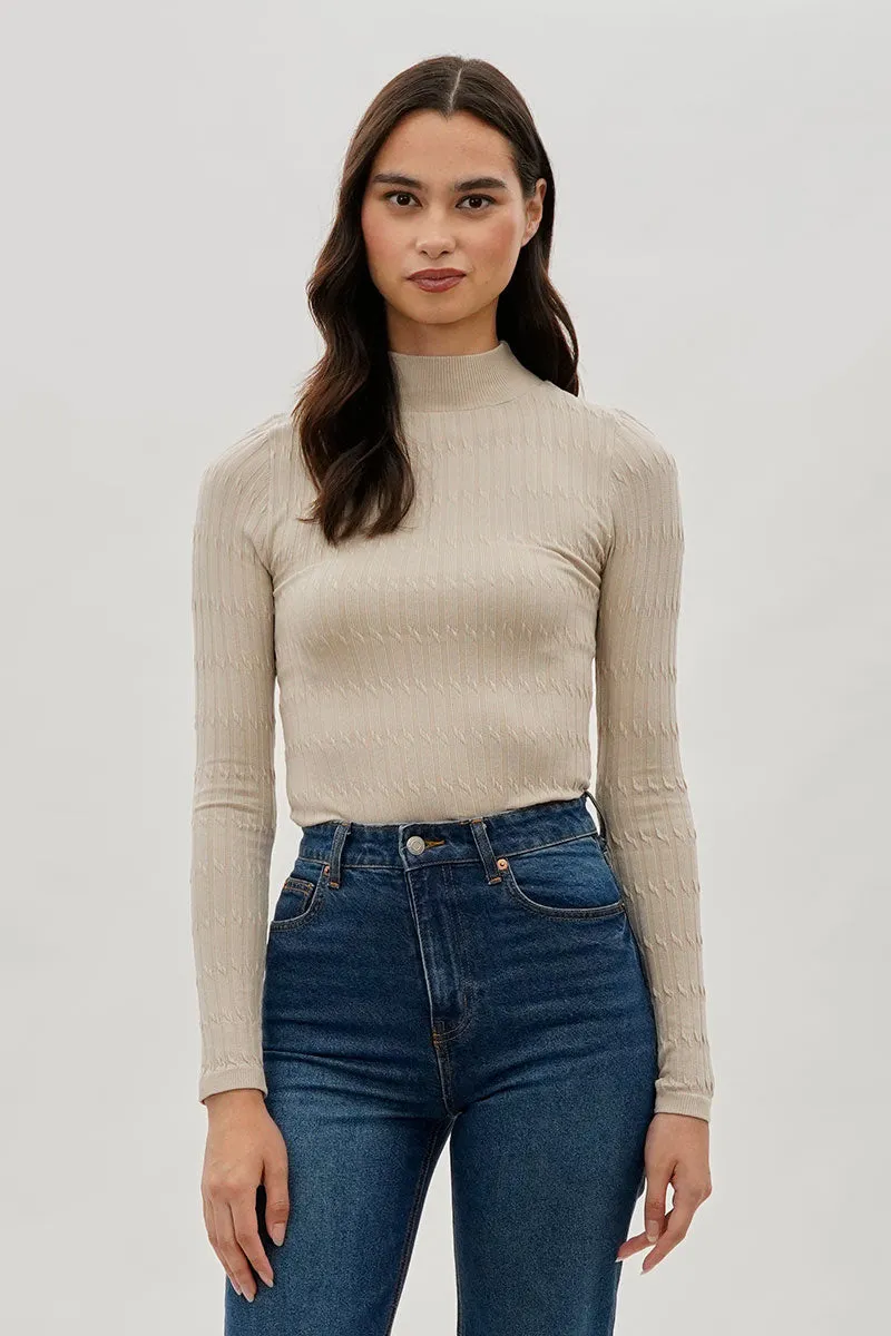 International INC Company Ribbed Mock Neck Long Sleeve Top - Cream sold by Fairweather