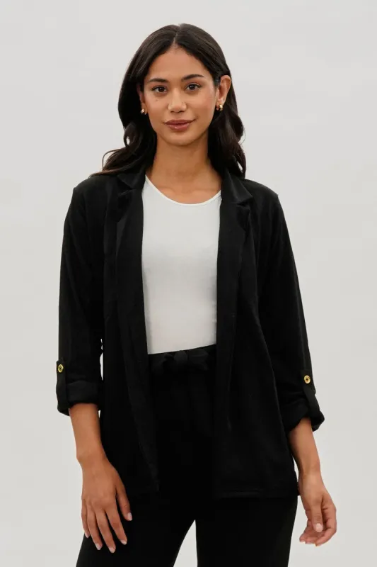 Majora Roll Up Sleeve Open Blazer - Black sold by Fairweather