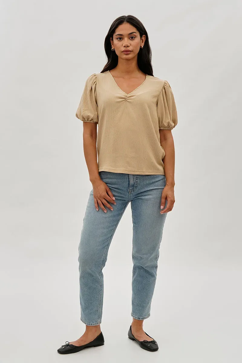 Stylexchange Vintage Puff Sleeve V-Neck Blouse - Beige sold by Fairweather product image thumbnail 5