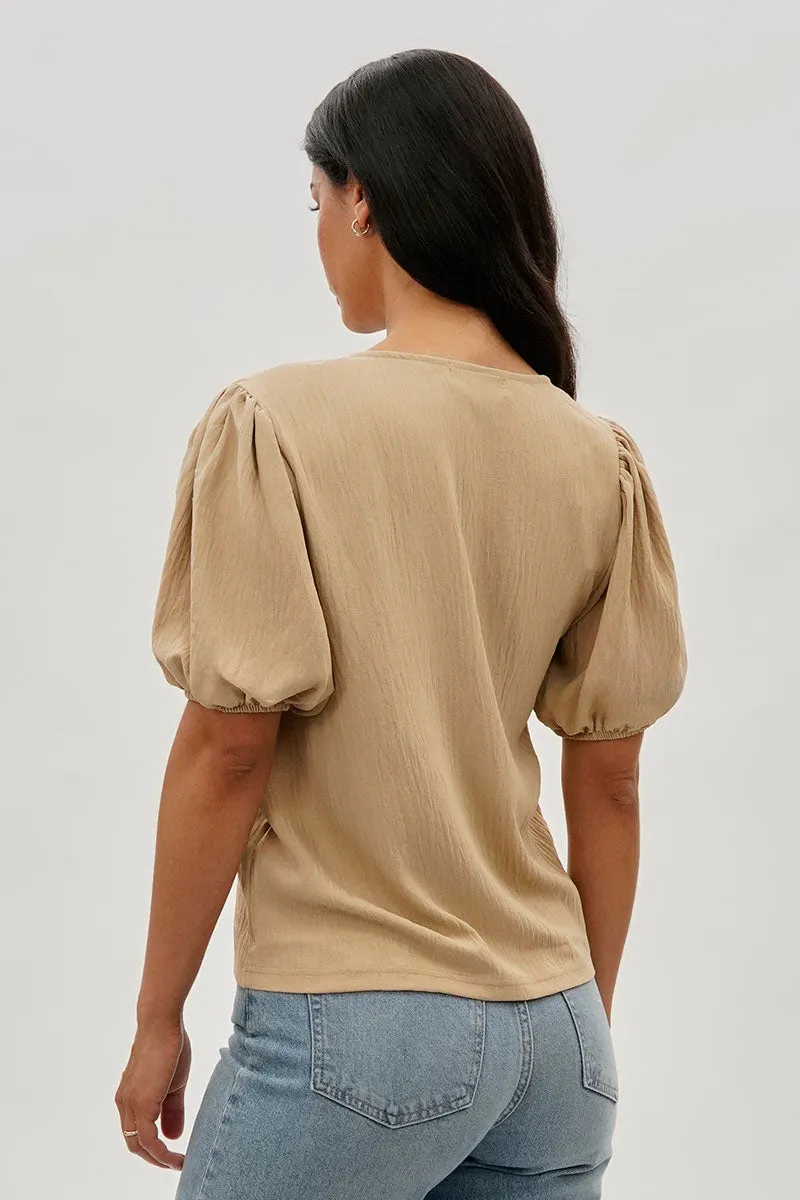 Stylexchange Vintage Puff Sleeve V-Neck Blouse - Beige sold by Fairweather product image thumbnail 3