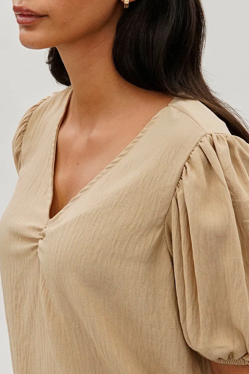 Stylexchange Vintage Puff Sleeve V-Neck Blouse - Beige sold by Fairweather product image thumbnail 4