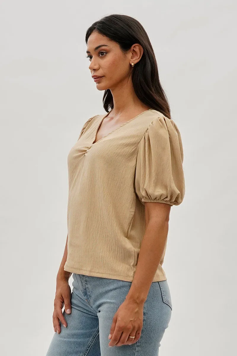 Stylexchange Vintage Puff Sleeve V-Neck Blouse - Beige sold by Fairweather product image thumbnail 2