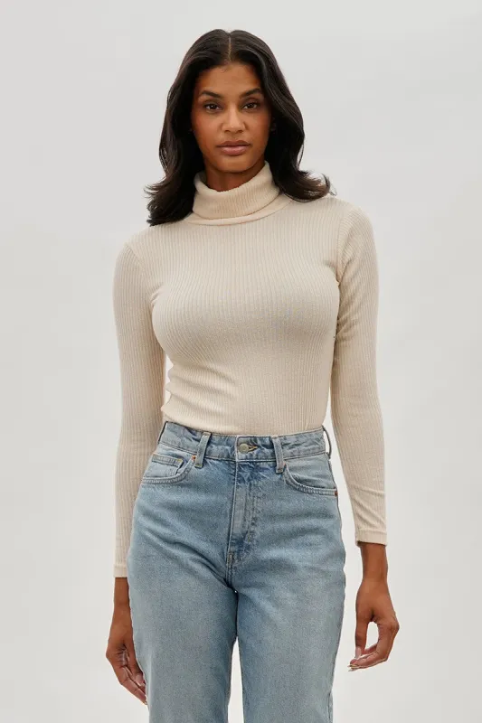 Magazine Ribbed Turtleneck Pullover Sweater - Cream sold by Fairweather