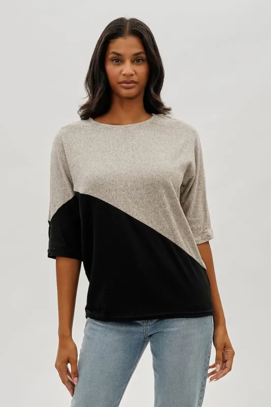 International INC Company Diagonal Colour Block Tee - Beige sold by Fairweather