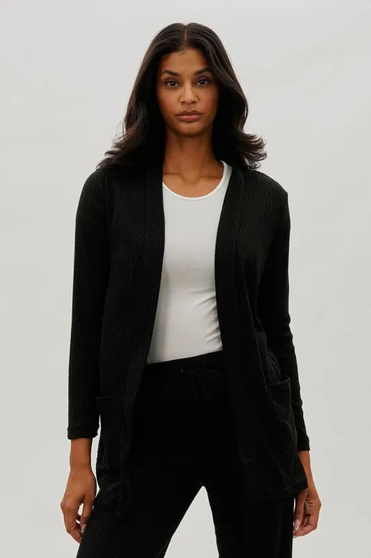 Fahrenheit Open Front Waffle Knit Cardigan - Black sold by Fairweather