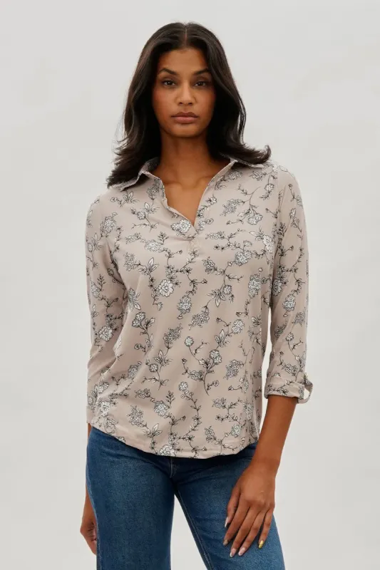 International INC Company Floral Split Neck Blouse - Taupe sold by Fairweather
