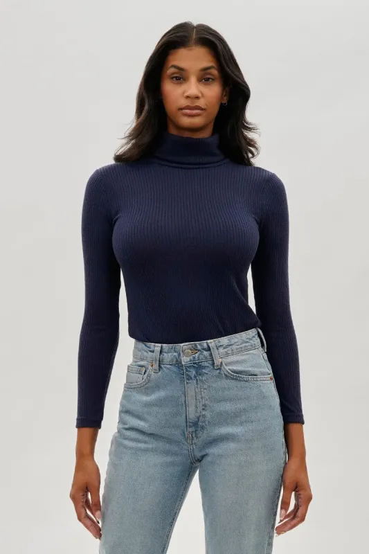 Magazine Ribbed Turtleneck Pullover Sweater - Navy sold by Fairweather