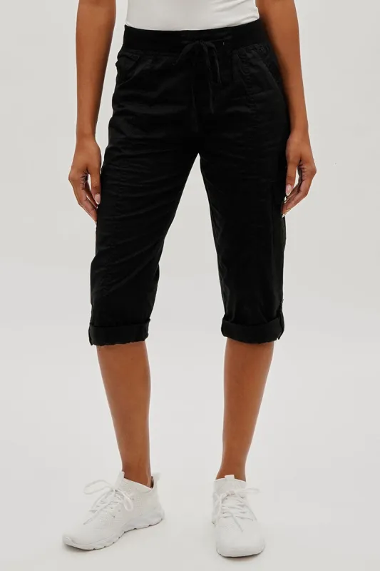 International INC Company Tie Waist Cargo Capris - Black sold by Fairweather