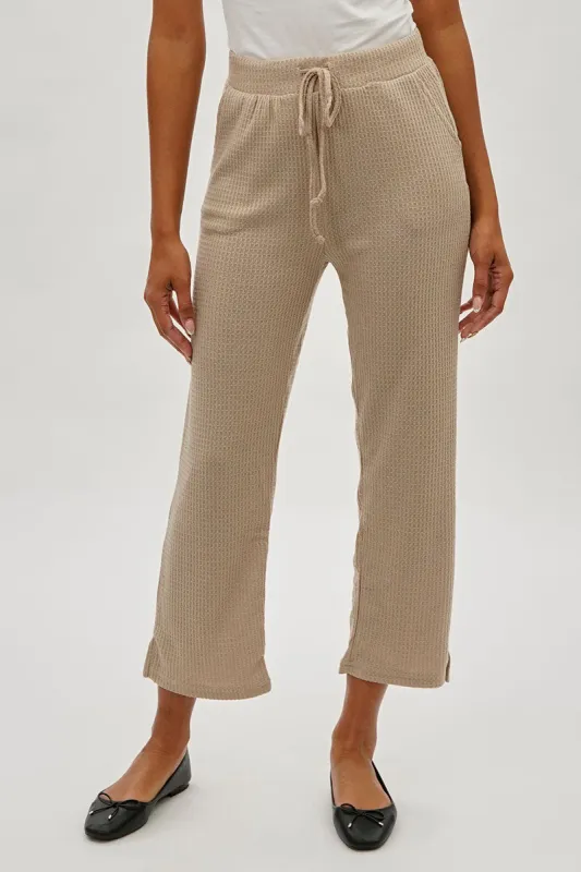 Fahrenheit Waffle Knit Tie Waist Pants - Beige sold by Fairweather