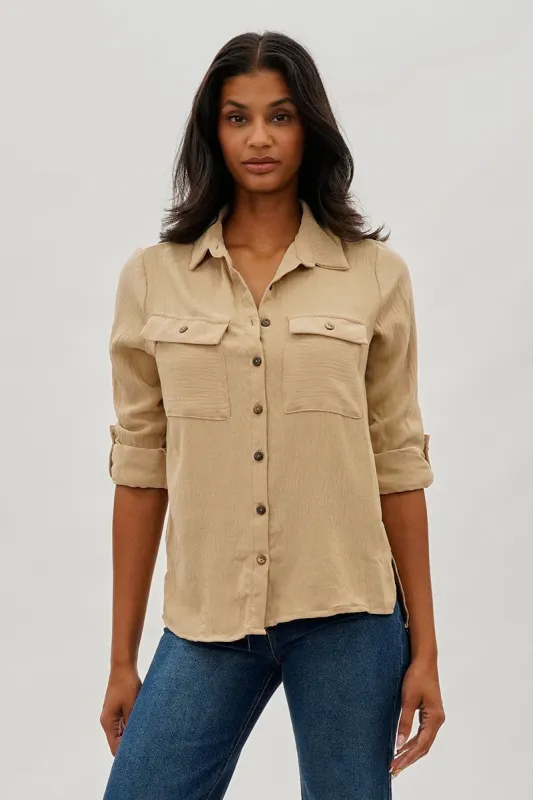 Stylexchange Vintage Button Up Utility Shirt - Beige sold by Fairweather