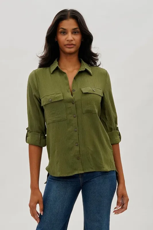 Stylexchange Vintage Button Up Utility Shirt - Olive sold by Fairweather