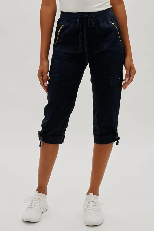 International INC Company Drawstring Cargo Capris - Navy sold by Fairweather