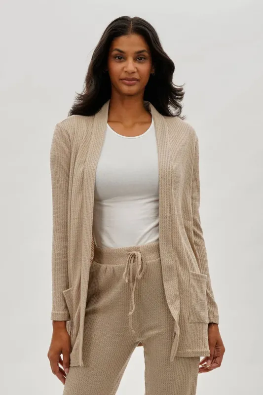 Fahrenheit Open Front Waffle Knit Cardigan - Beige sold by Fairweather