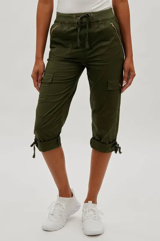 International INC Company Drawstring Cargo Capris - Olive sold by Fairweather