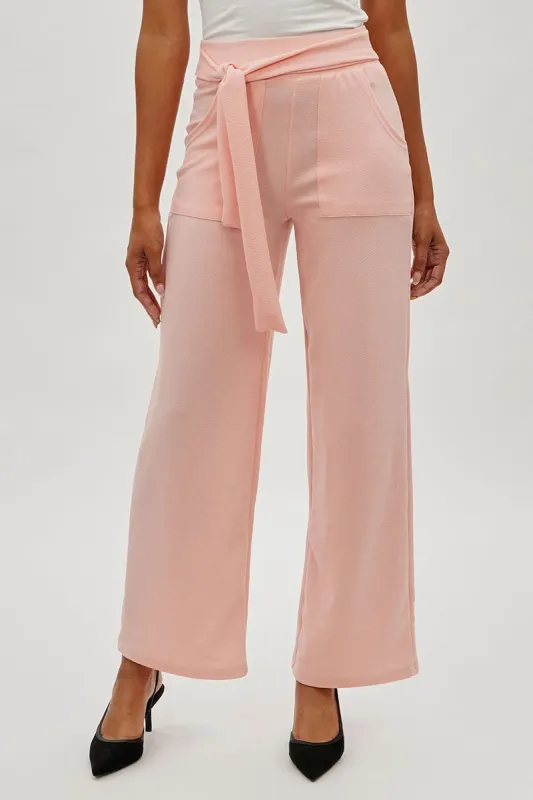 Belted Wide Leg Pants - Pink made by Fairweather