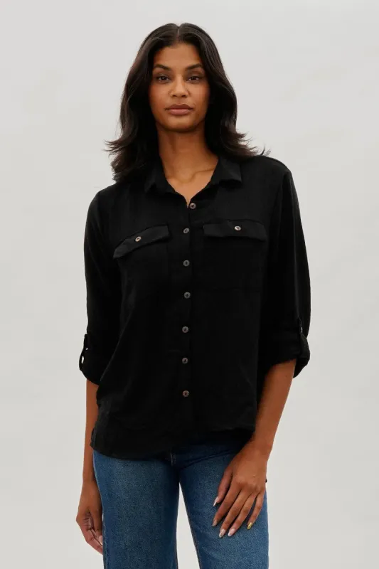 Stylexchange Vintage Button Up Utility Shirt - Black sold by Fairweather