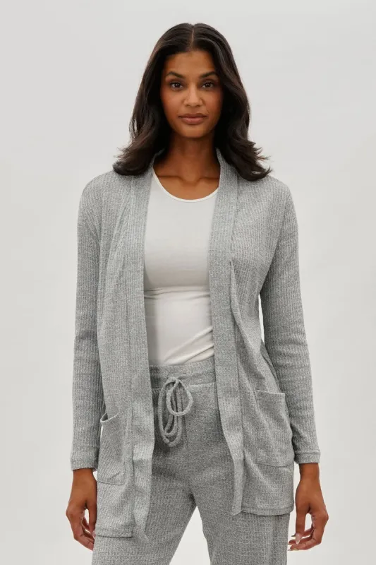 Fahrenheit Open Front Waffle Knit Cardigan - Grey sold by Fairweather