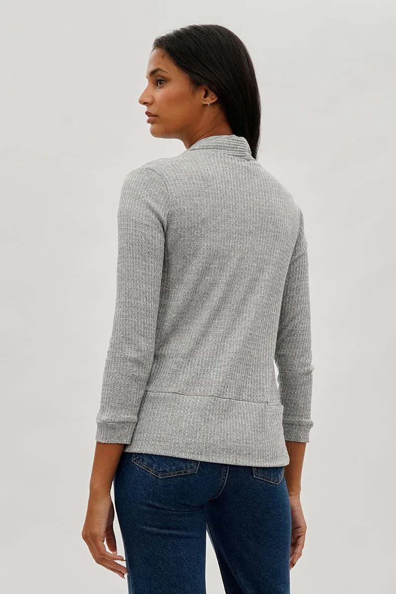 Fahrenheit Waffle Knit 3/4 Sleeve Cardigan - Grey sold by Fairweather product image thumbnail 3