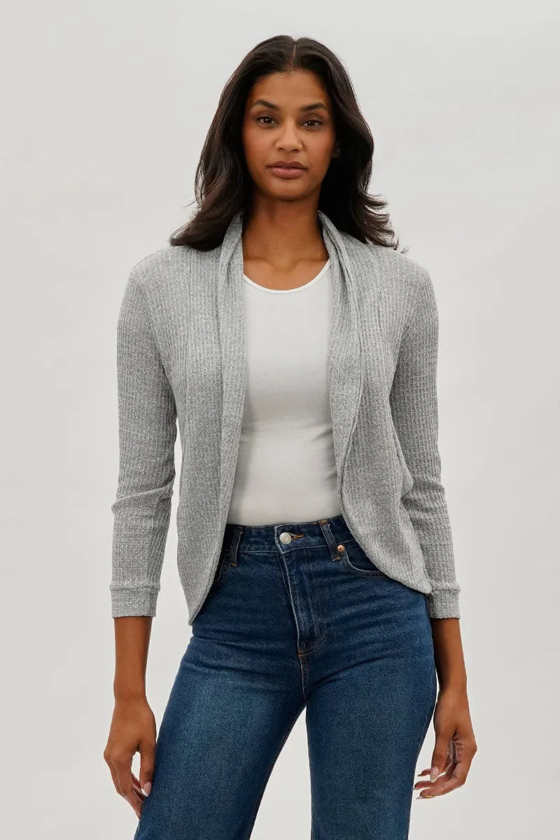 Fahrenheit Waffle Knit 3/4 Sleeve Cardigan - Grey sold by Fairweather