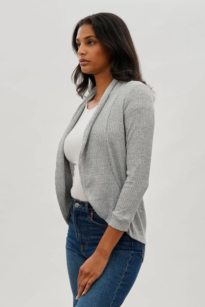 Fahrenheit Waffle Knit 3/4 Sleeve Cardigan - Grey sold by Fairweather product image thumbnail 2