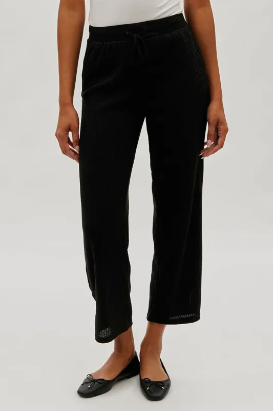 Fahrenheit Waffle Knit Tie Waist Pants - Black sold by Fairweather