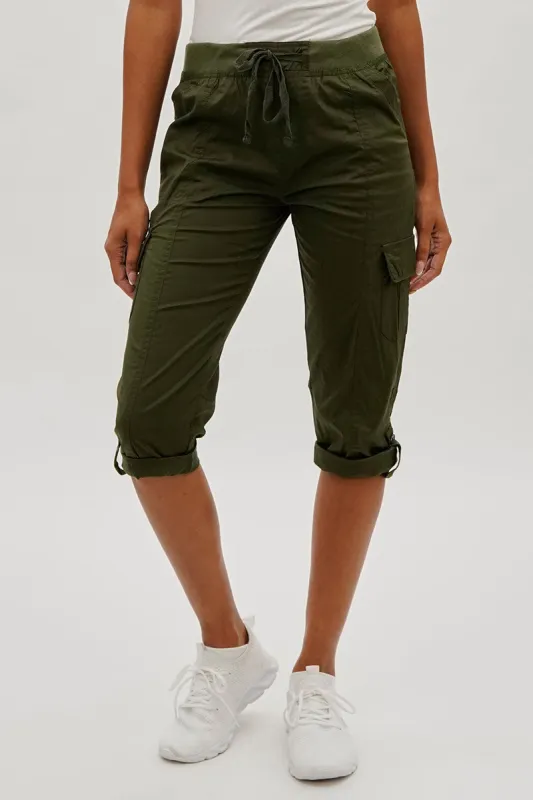 International INC Company Tie Waist Cargo Capris - Olive sold by Fairweather
