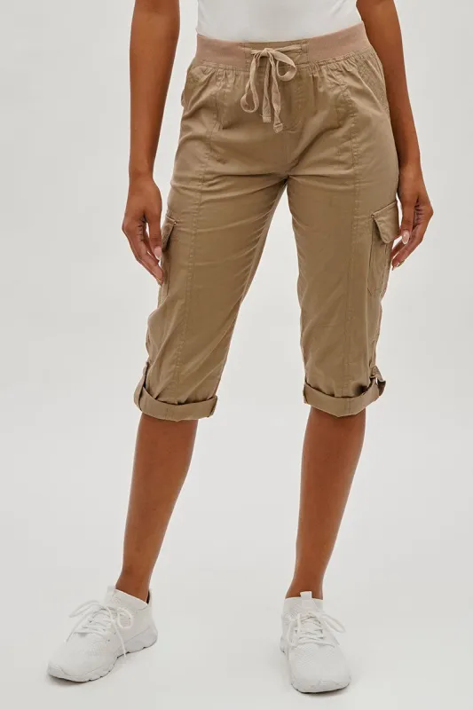 International INC Company Tie Waist Cargo Capris - Beige sold by Fairweather