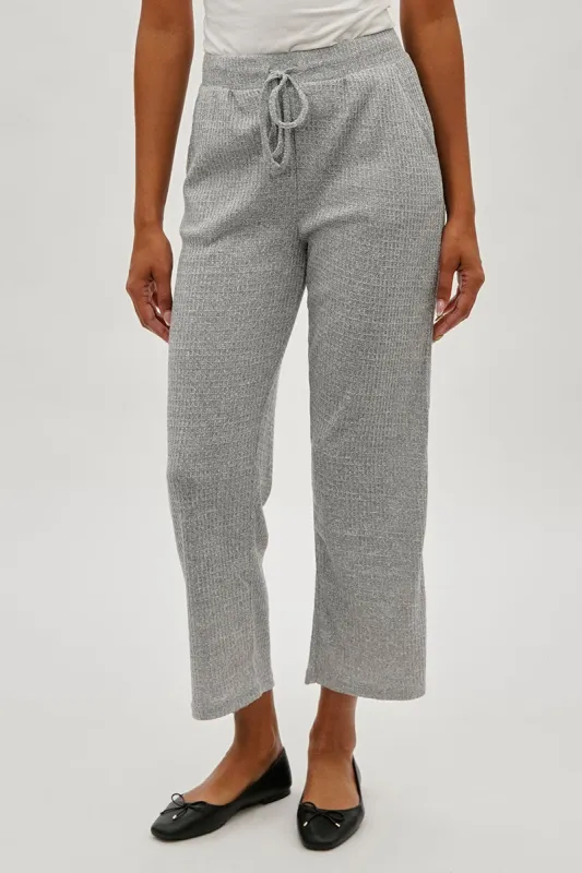 Fahrenheit Waffle Knit Tie Waist Pants - Grey sold by Fairweather