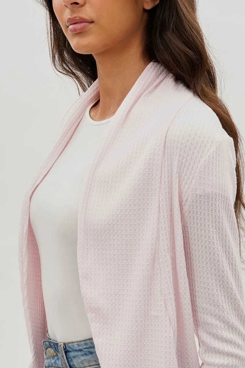 Fahrenheit Waffle Knit 3/4 Sleeve Cardigan - Blush sold by Fairweather product image thumbnail 4