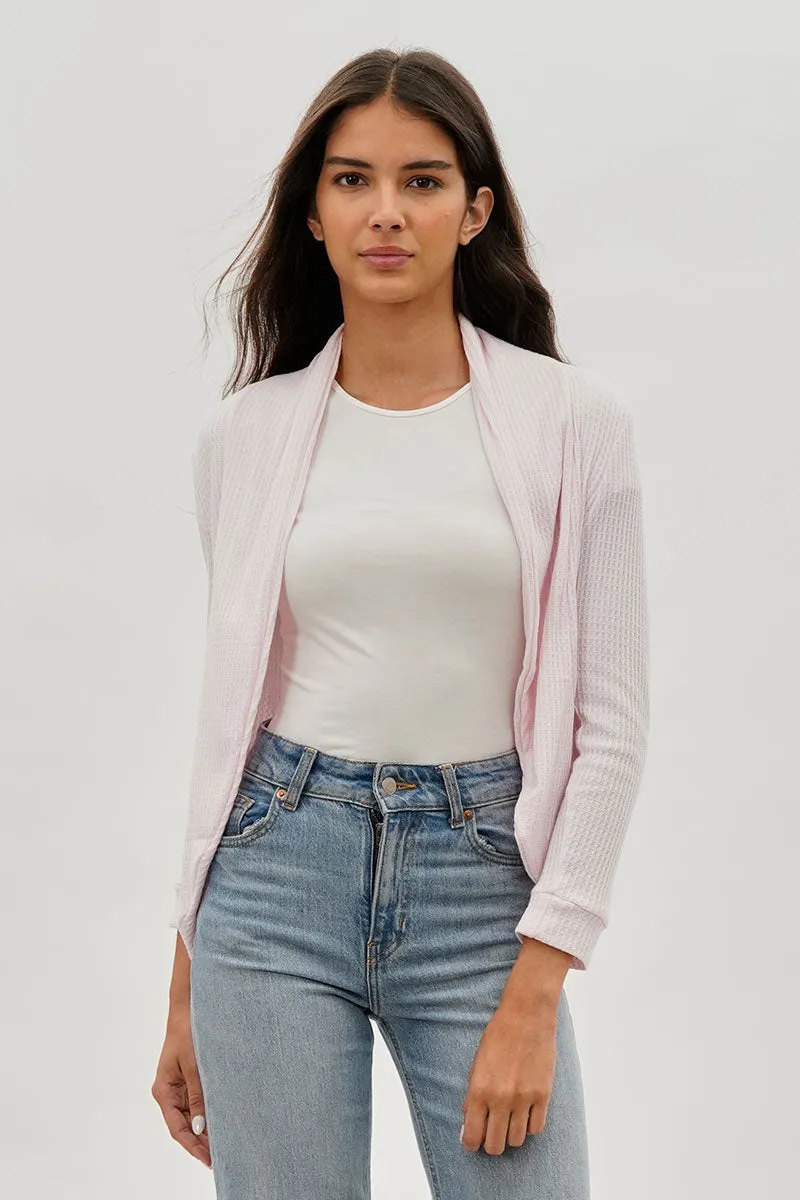 Fahrenheit Waffle Knit 3/4 Sleeve Cardigan - Blush sold by Fairweather