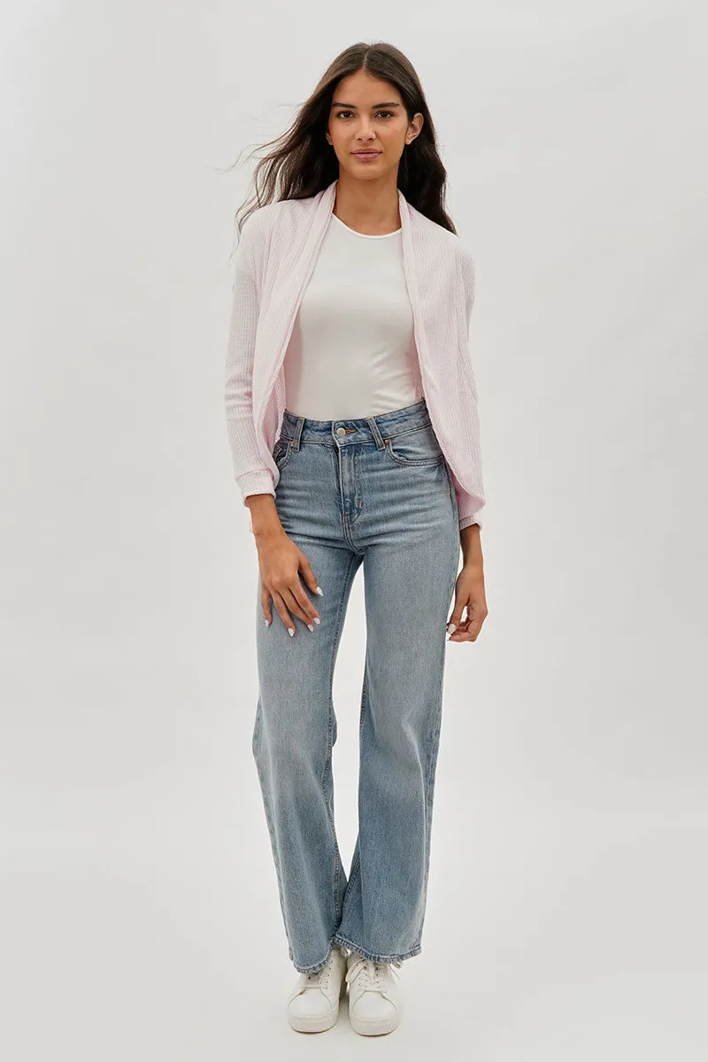 Fahrenheit Waffle Knit 3/4 Sleeve Cardigan - Blush sold by Fairweather product image thumbnail 5