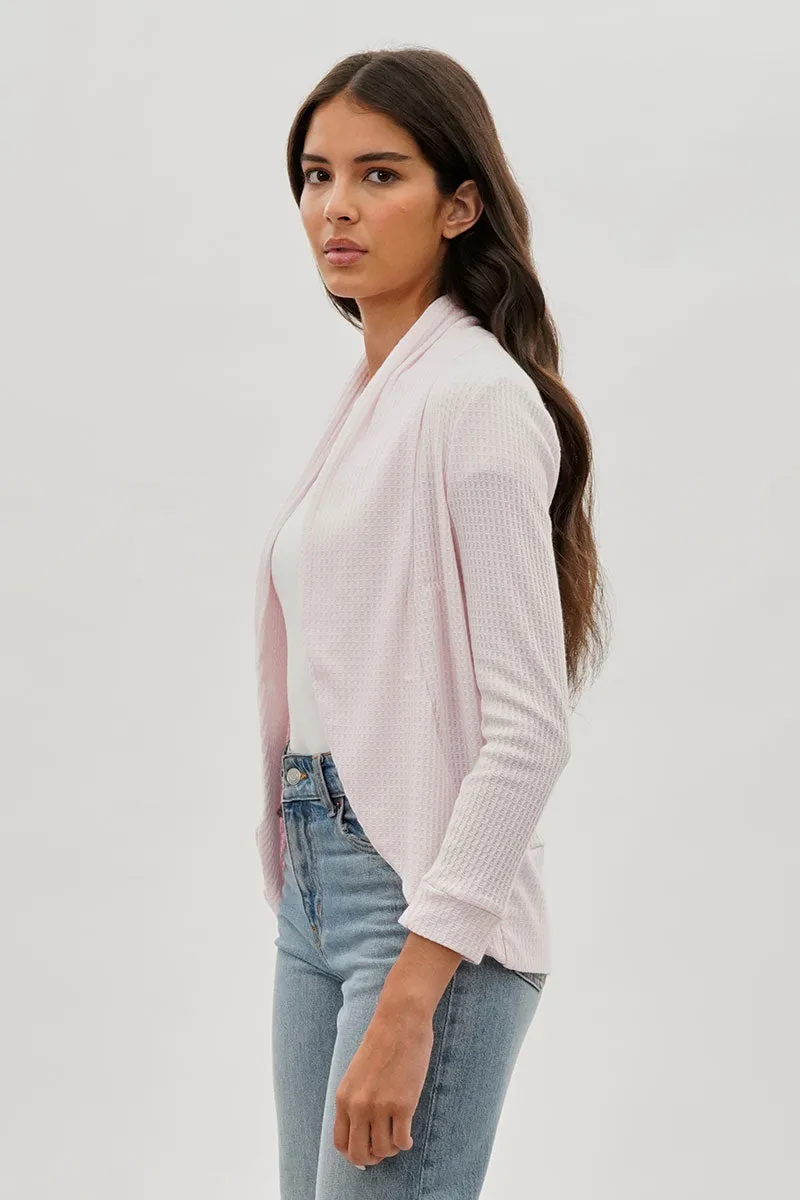 Fahrenheit Waffle Knit 3/4 Sleeve Cardigan - Blush sold by Fairweather product image thumbnail 2