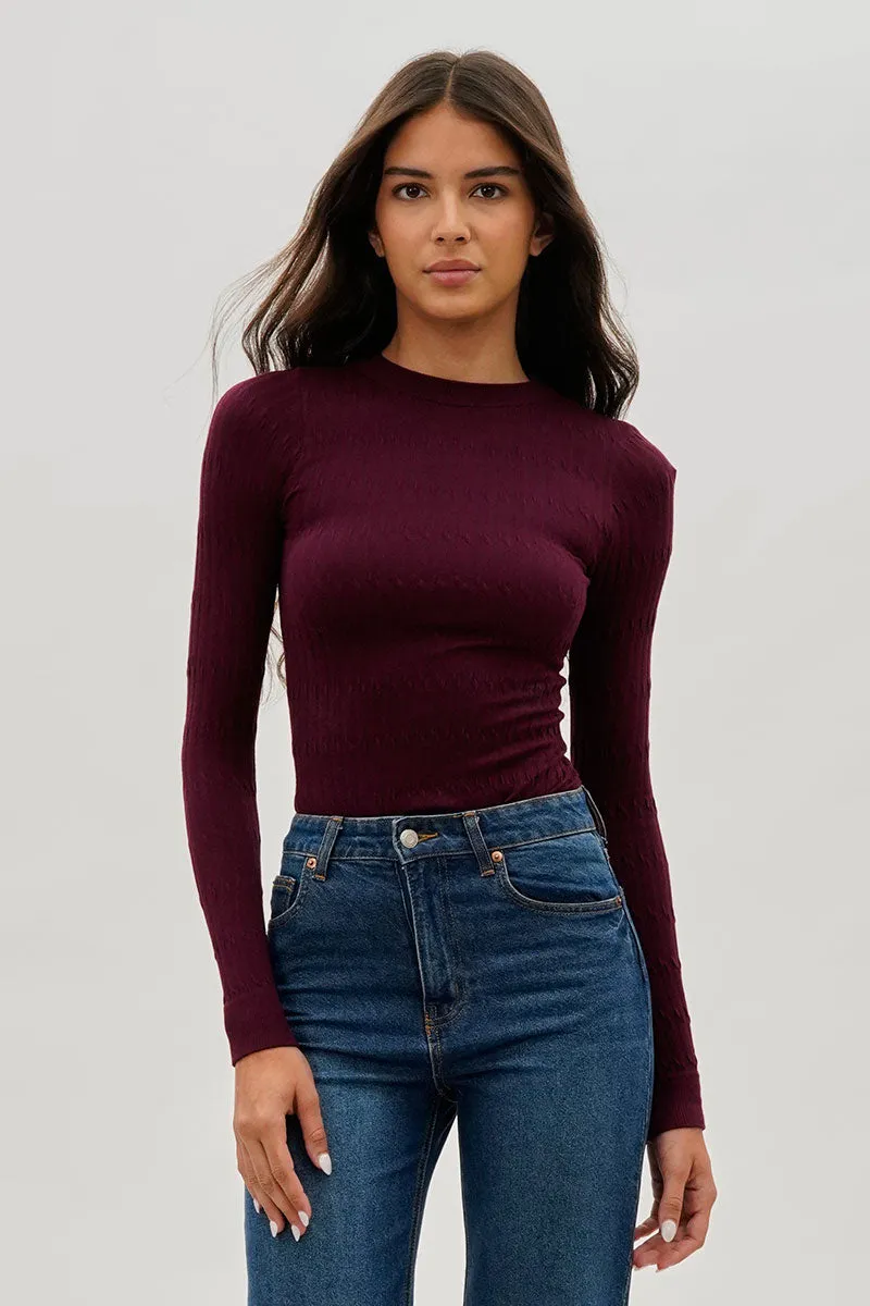 International INC Company Ribbed Crewneck Long Sleeve Top - Purple sold by Fairweather