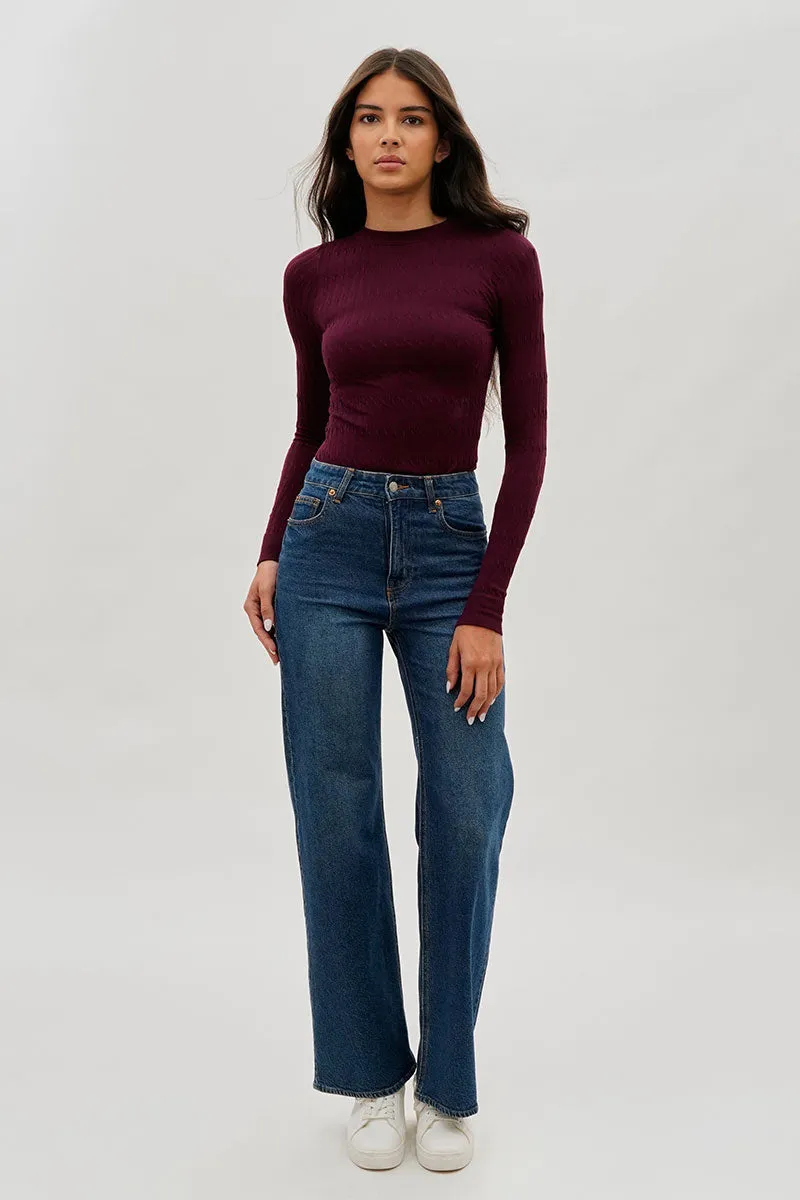 International INC Company Ribbed Crewneck Long Sleeve Top - Purple sold by Fairweather product image thumbnail 5