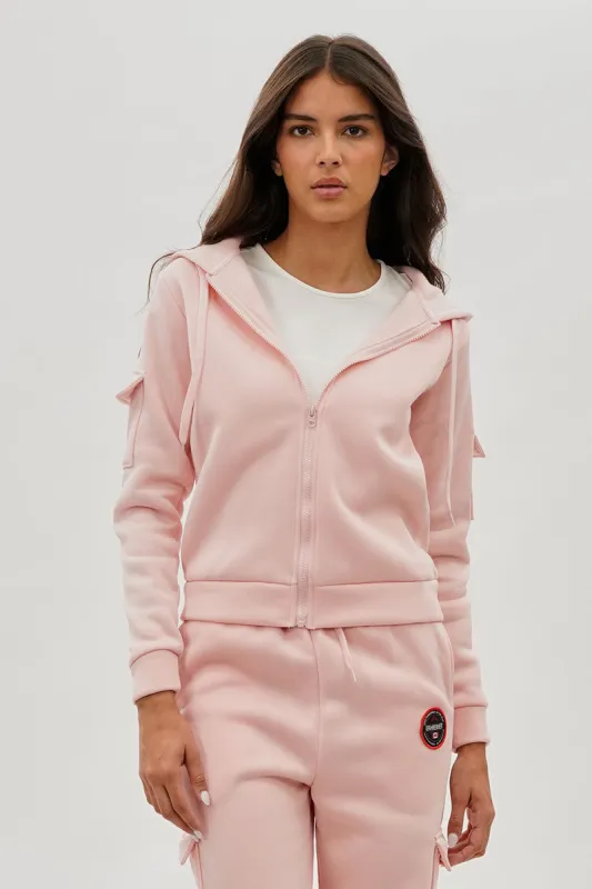 Fahrenheit Utility Pocket Zip Up Hoodie - Blush sold by Fairweather