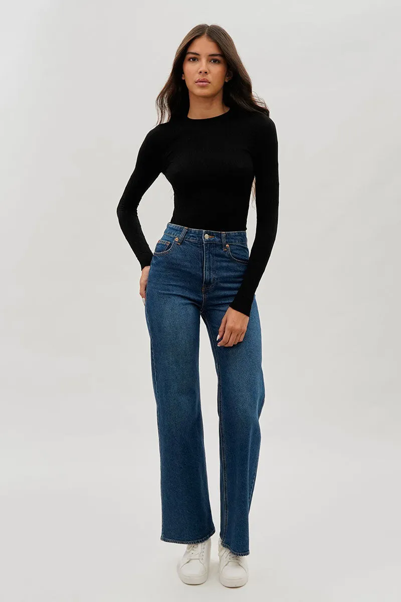 Ribbed Crewneck Long Sleeve Top - Black sold by Fairweather product image thumbnail 5